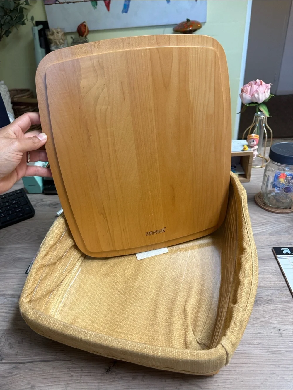 Longaberger wooden Lap Desk with Woven Basket Base in Light Oak and Mustard
